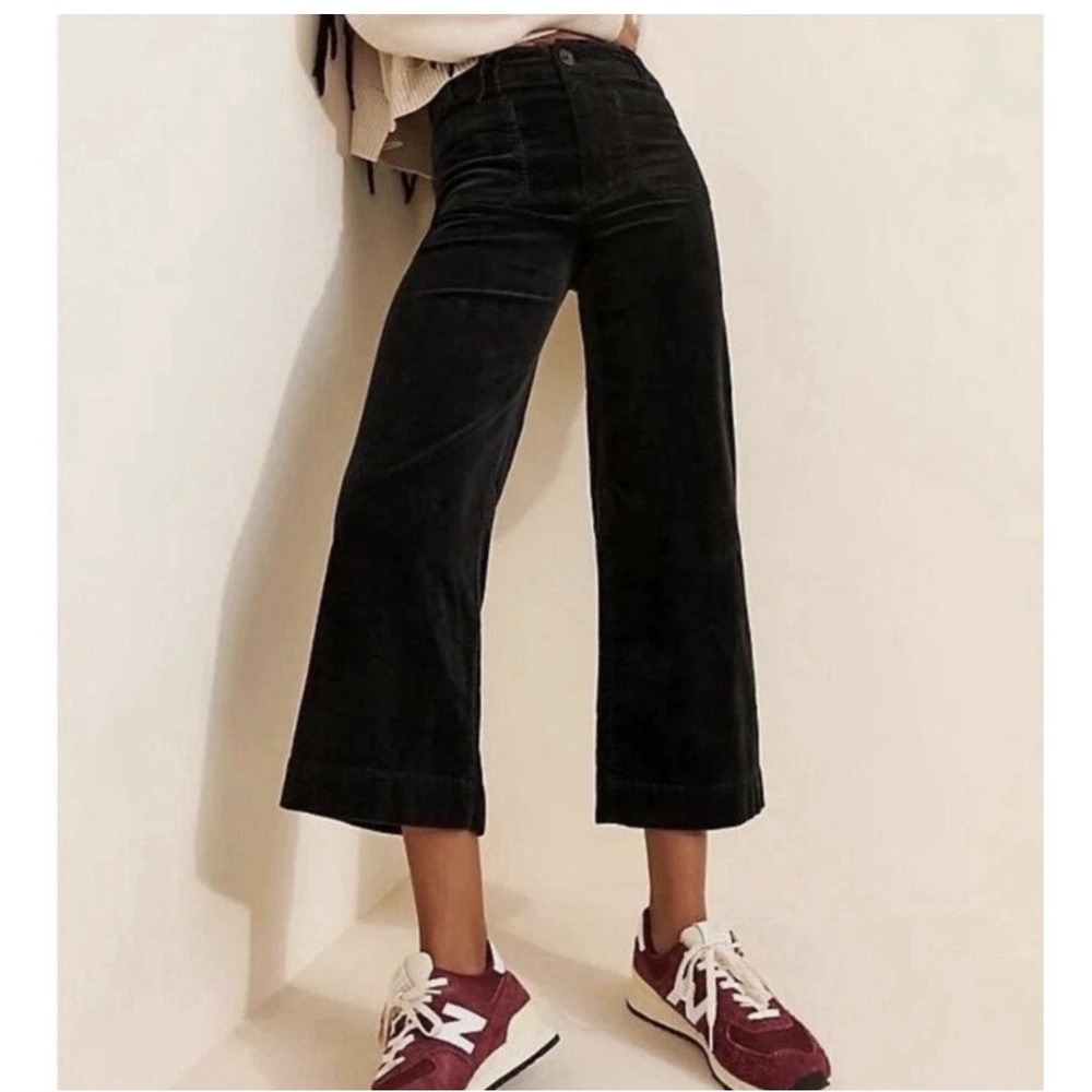 Anthropologie Maeve The Colette Black Corduroy Wide Leg Pants Women's Size 24 P